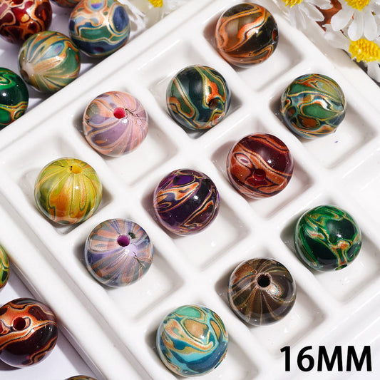 Watercolor Art Print Design, Round Acrylic Beads for Bracelets, 16MM, Assorted Styles, Random Mix