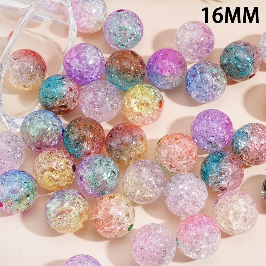 Ombre Color & Two Tone Crackle Acrylic Beads for Bracelets, 16MM, Various Colors, Random Mix