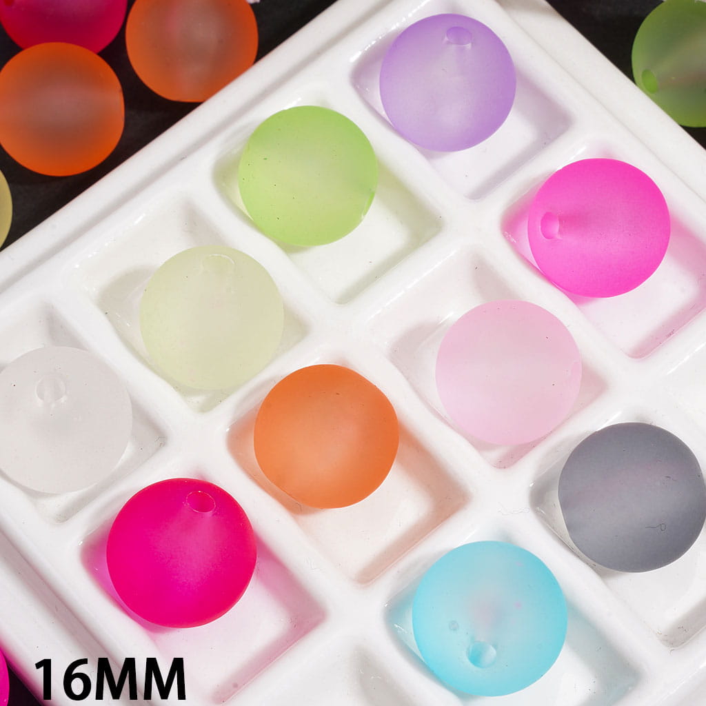 Frosted Touch Acrylic Beads for Bracelets or Necklaces, 16MM, Bright Solid Colors, Random Mix