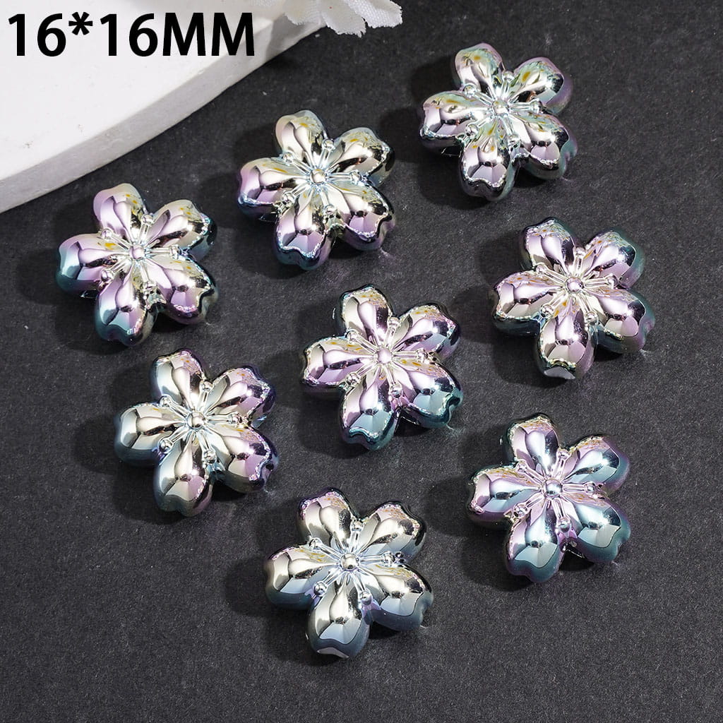 Sakura Acrylic Beads in Laser Galaxy Iridescent Holographic Metallic Silver Color, 16*16MM