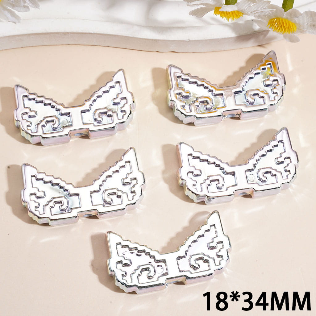 Silver Angel Wings Vintage Chinese Auspicious Clouds, Metallic Finish Acrylic Beads, 18×*34MM
