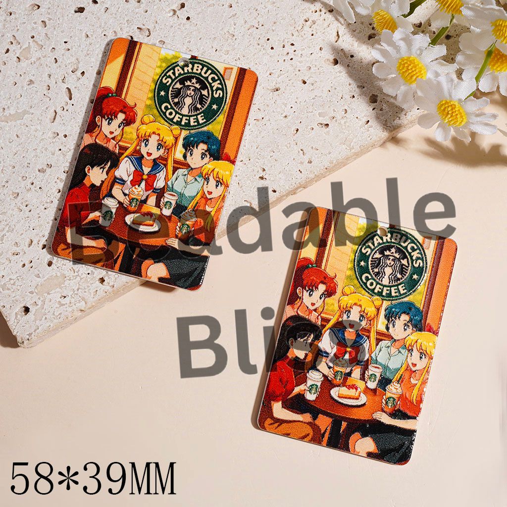 Magical Girl Guardian Character and Coffee Acrylic Pendants, Flat Rectangle Shape, 58*39MM
