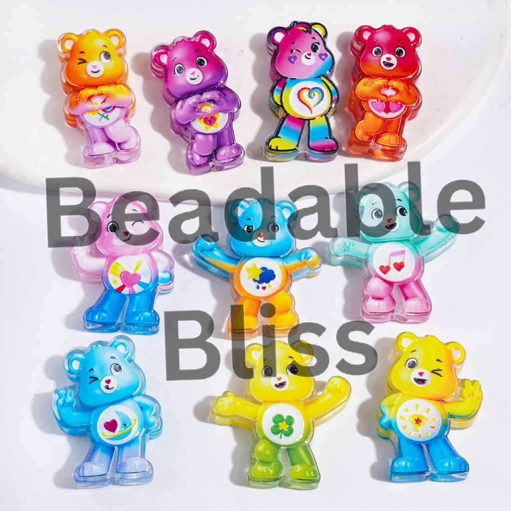 Semi-Clear Acrylic Beads Diverse Design Rainbow Bear in Gradient, Random Mix