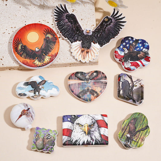 American Bald Eagle Painting Acrylic Charm Pendants, Wildlife Collection, Various Shapes, Random Mix