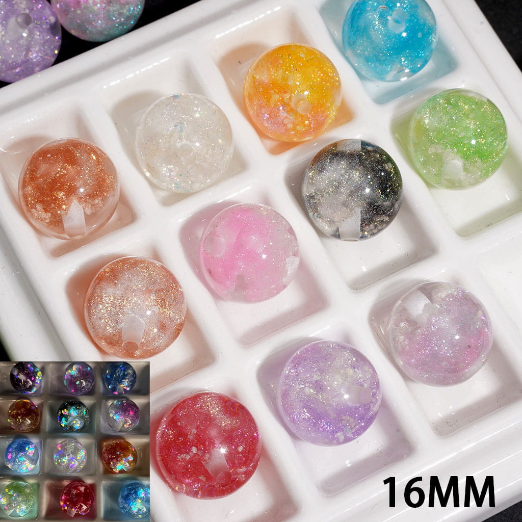 Glitter and Coral Reef Design Luminous Acrylic Beads for Bracelets, 16MM, Semi-Clear, Random Mix