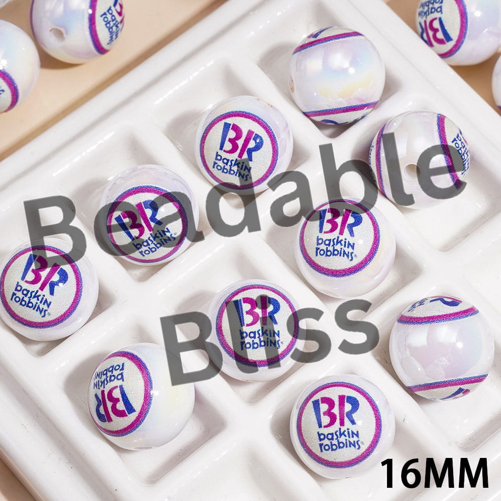 UV Coated BR Ice-Cream Printed Acrylic Beads for Bracelets, 16MM
