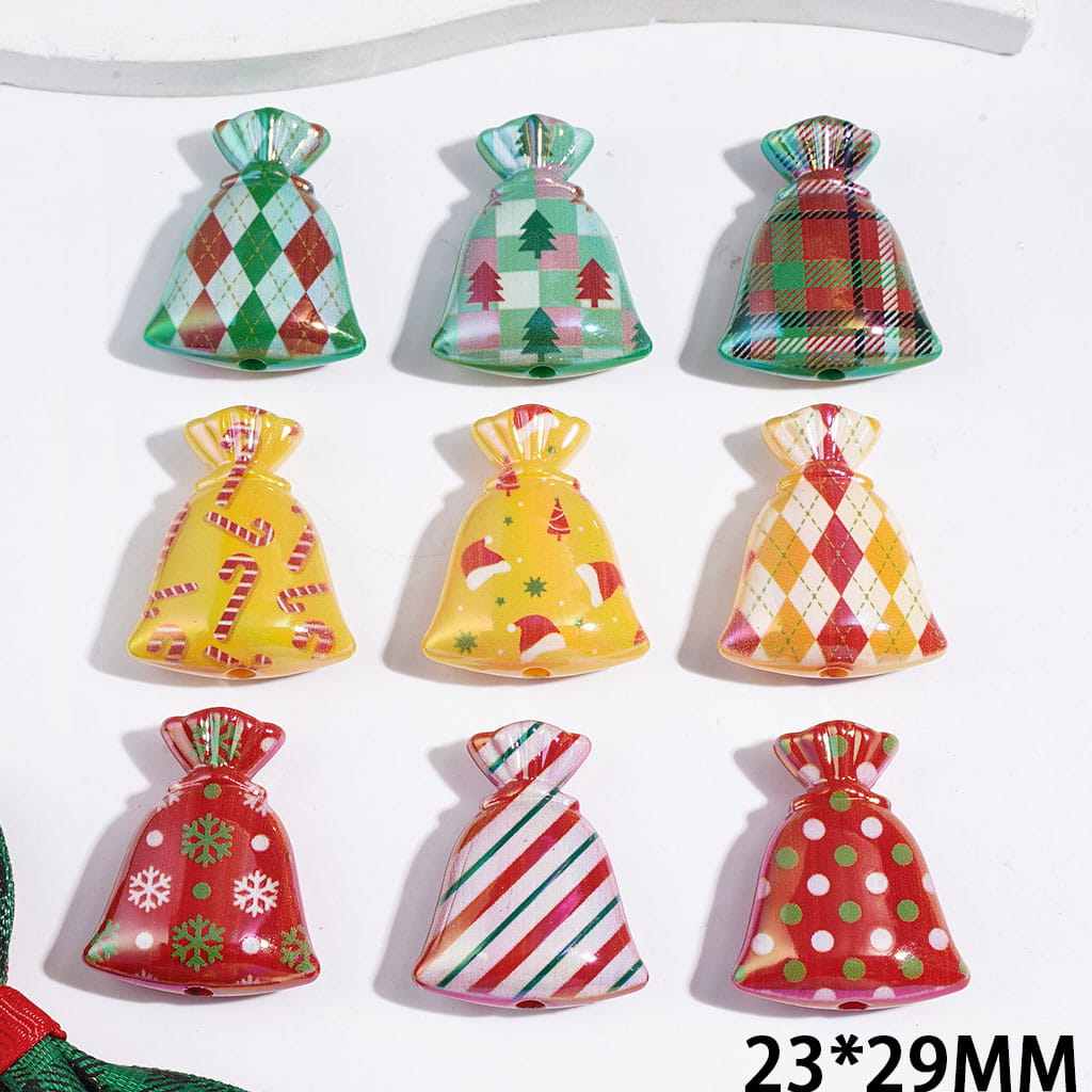 UV-Coated Acrylic Beads Gift Bag in Christmas Series, 23*29MM Random Mix