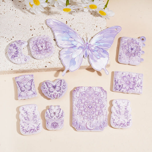 Lavender Butterfly, Mandala & Floral Design Printed Acrylic Beads, Assorted Shapes, Random Mix