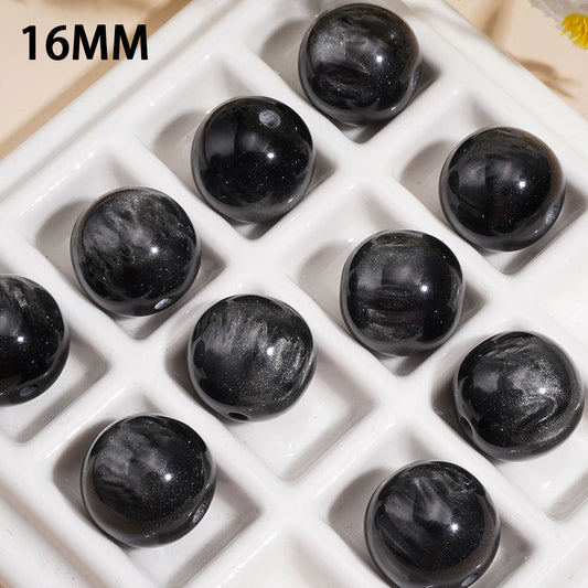 Cat Eye Style Black Marble Swirl Round Acrylic Beads for Bracelets, 16MM, Random Mix