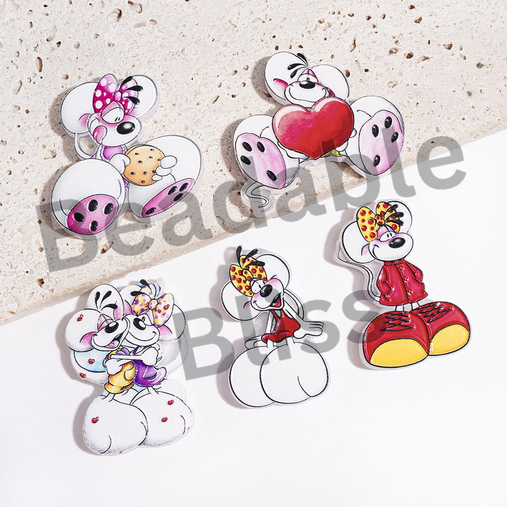 Acrylic Beads Cartoon White Mouse Characters Series, Random Mix