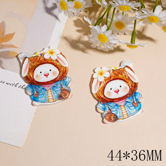 Cute Bunny in Bear Hoodie with Denim Jacket Acrylic Pendant, 44*36MM, Multi Colors Random Mix