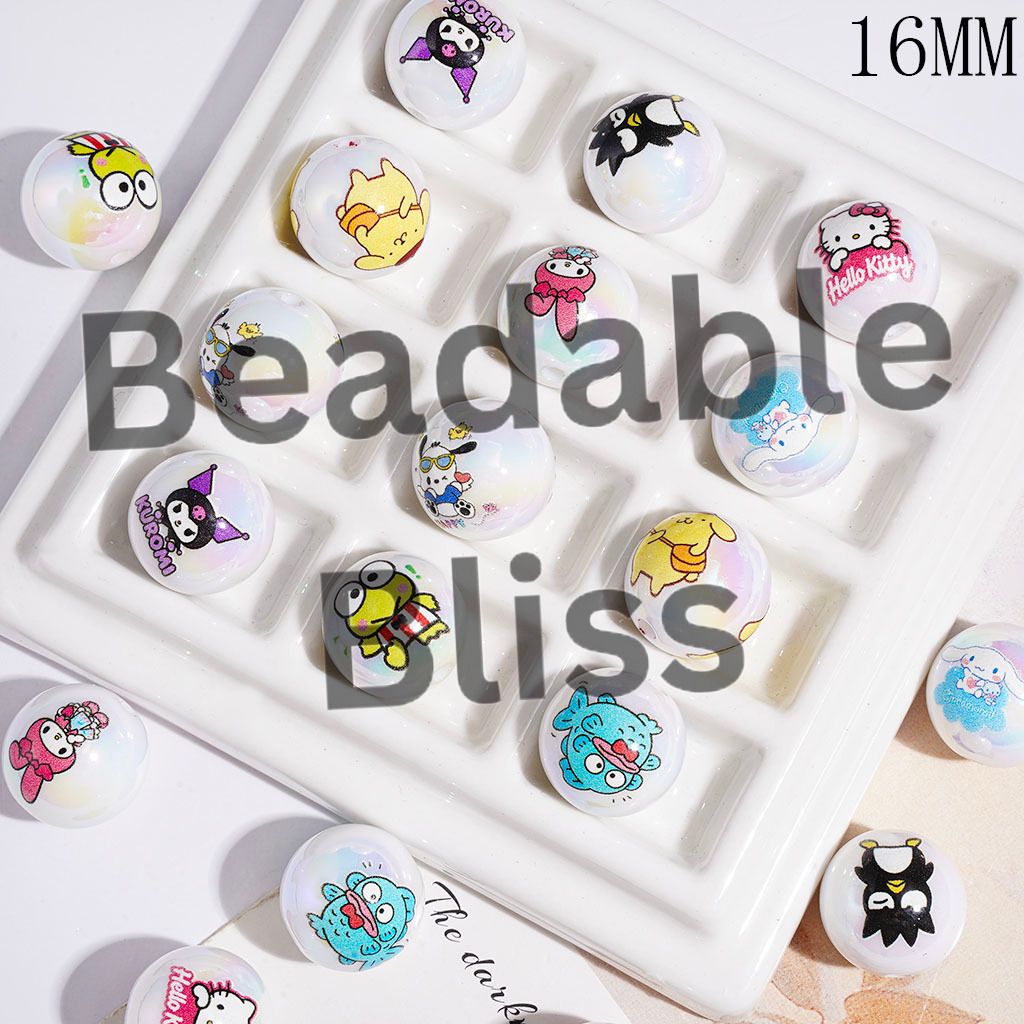Adorable Animal Character UV-Coated Acrylic Beads for Bracelets, 16MM Random Mix