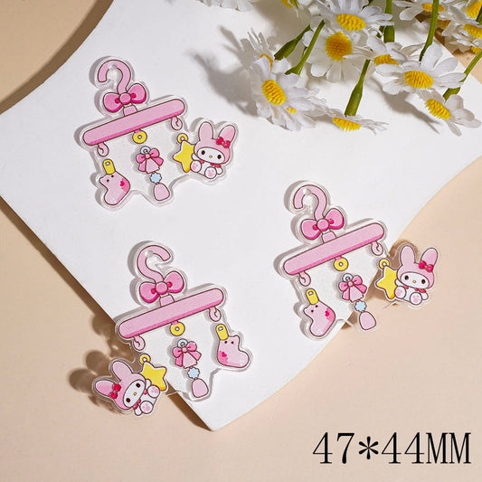 Cute Bunny Girl Character Hanger Acrylic Pendant with Bow, Star, Baby Socks & Doll Accessories, 47*44MM