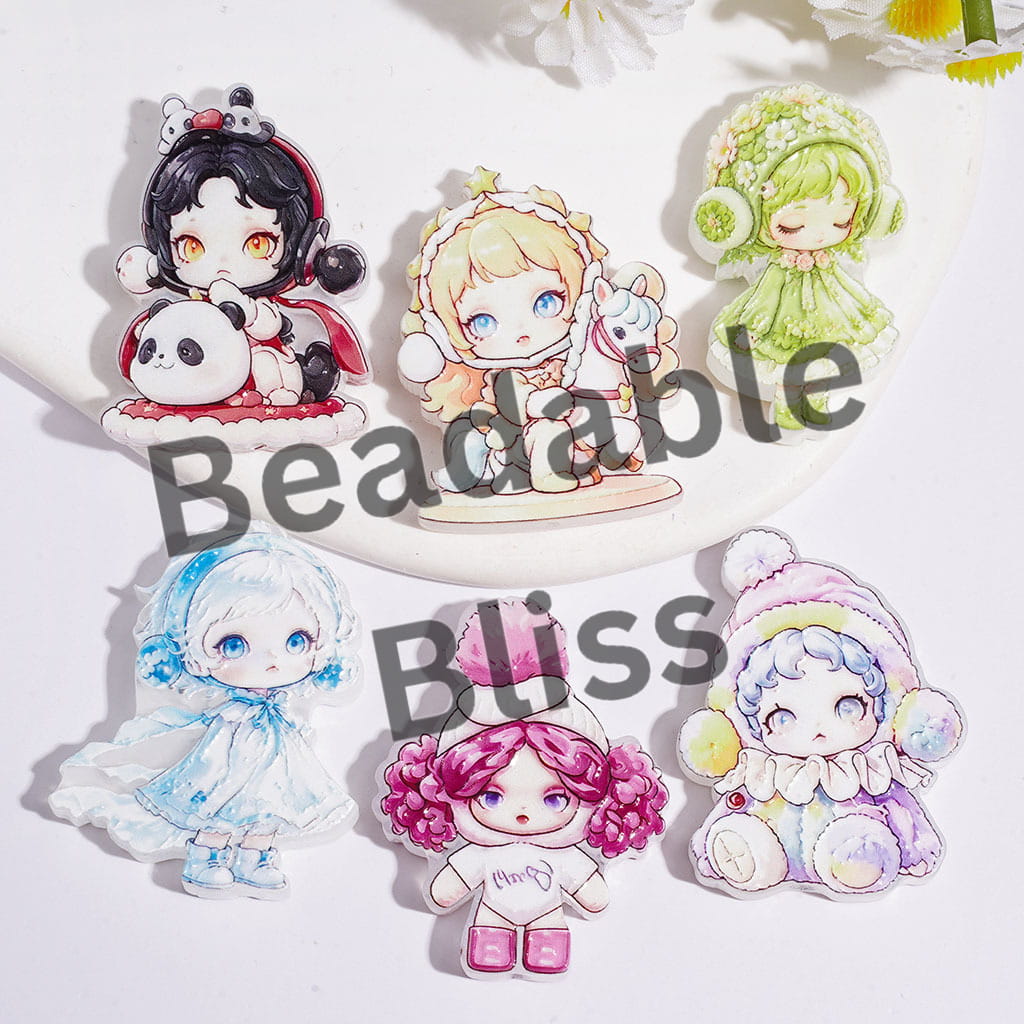 Acrylic Beads with Fashionable Baby Girl Character in Various Costume, Random Mix
