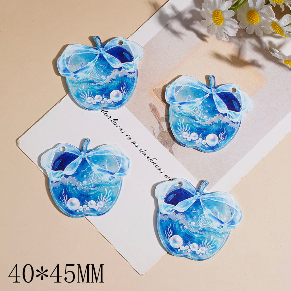 Acrylic Pendants Apple with Bow and Sea Creatures in Blue Series, 40*45MM