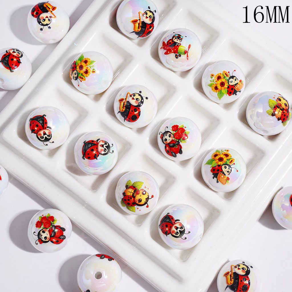UV-Coated Acrylic Beads for Bracelets Ladybug in Diverse Style, 16MM Random Mix