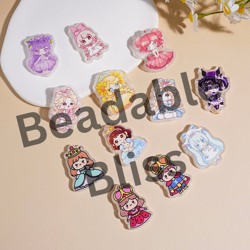 Beautiful Princess in Cartoon Style Acrylic Beads,  Random Mix