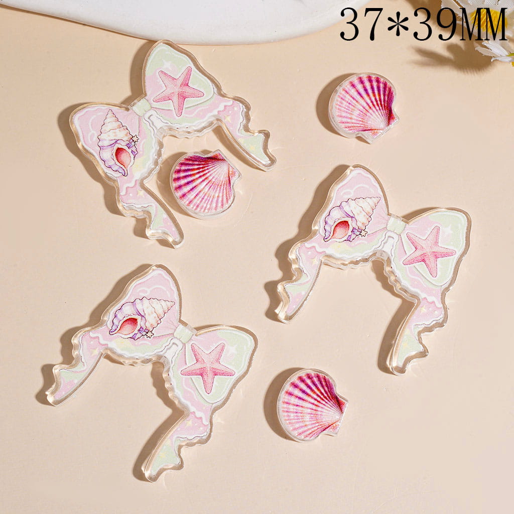 Cute Marine Life Theme Bow Shape Acrylic Beads Mini Small Ornament Piece, 37*39MM, Variant Designs, Random Mix