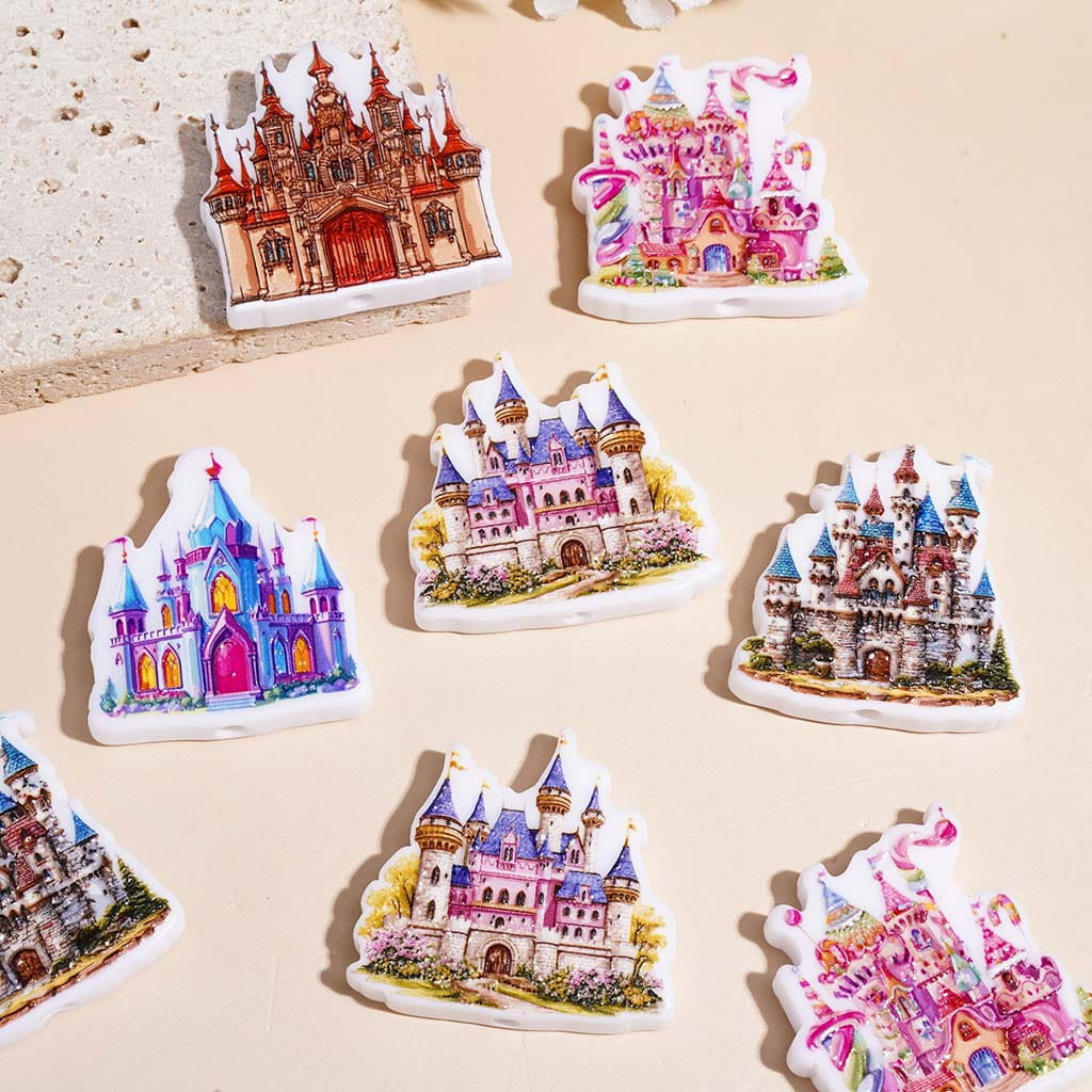 Castle Series on White Background Acrylic Beads, Random Mix