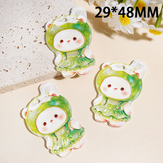 Cute White Bear with Coconut Hat and Green Dress Acrylic Beads Pendants, 29*48MM