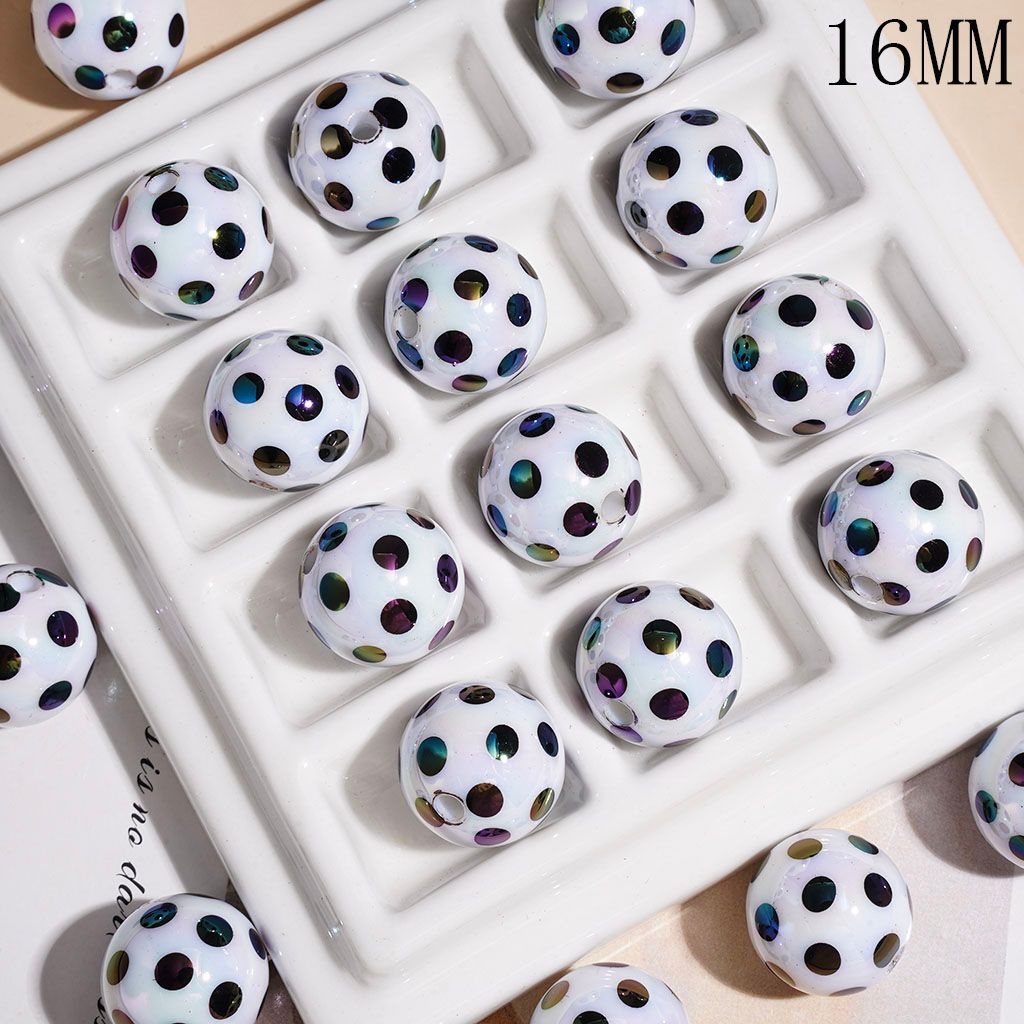 UV-Coated Acrylic Beads for Bracelets Black Polka Dots, 16MM