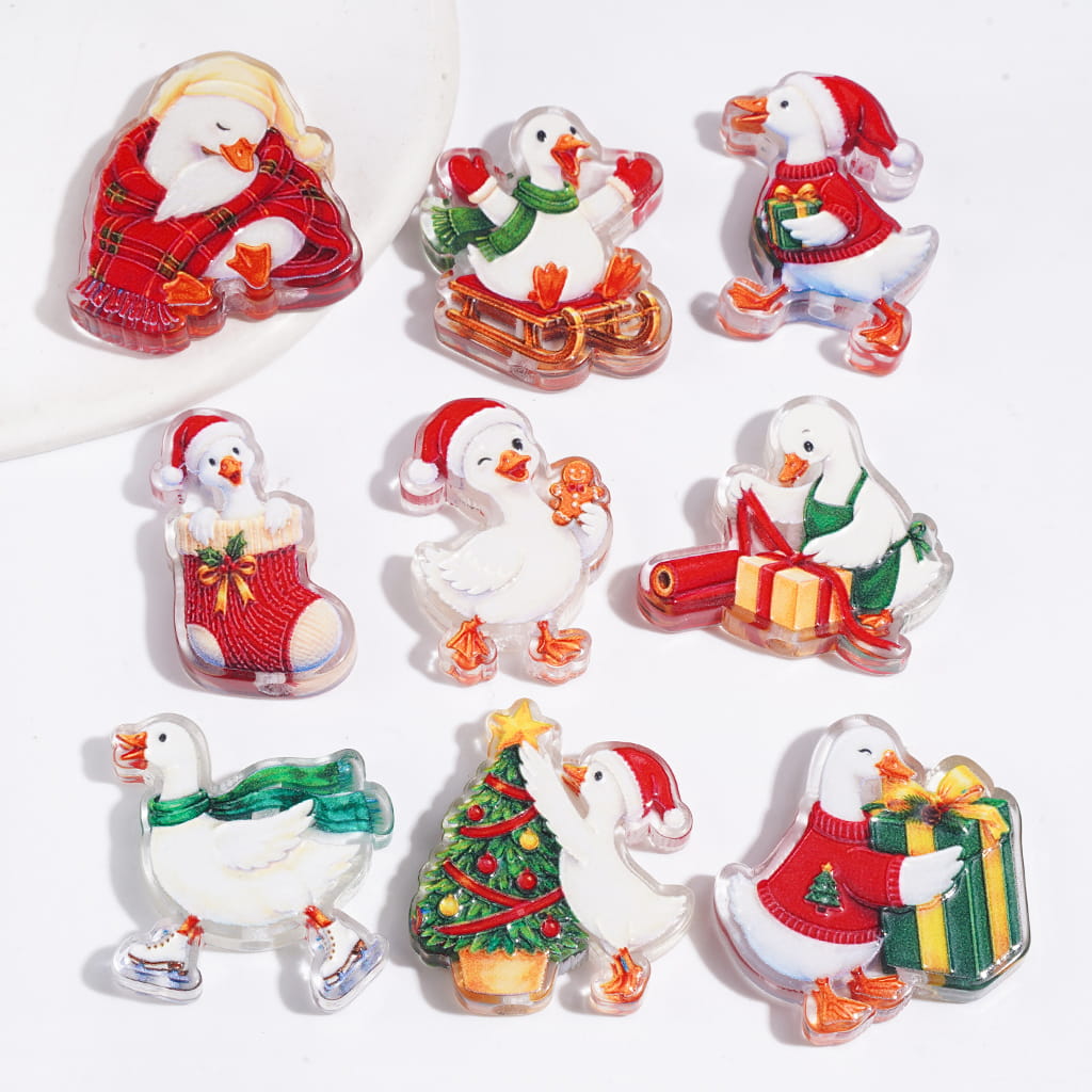 Cute Christmas-Themed Goose Acrylic Beads for DIY Jewelry, Random Mix