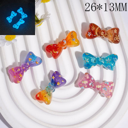 Luminous Transparent Bow Shape Acrylic Beads with Star, Heart & Shell Prints, 26*13MM, Random Mix