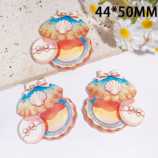 Cute Seashells Compact Makeup Mirror Acrylic Pendants with Bow & Pearl Design, 44*50MM