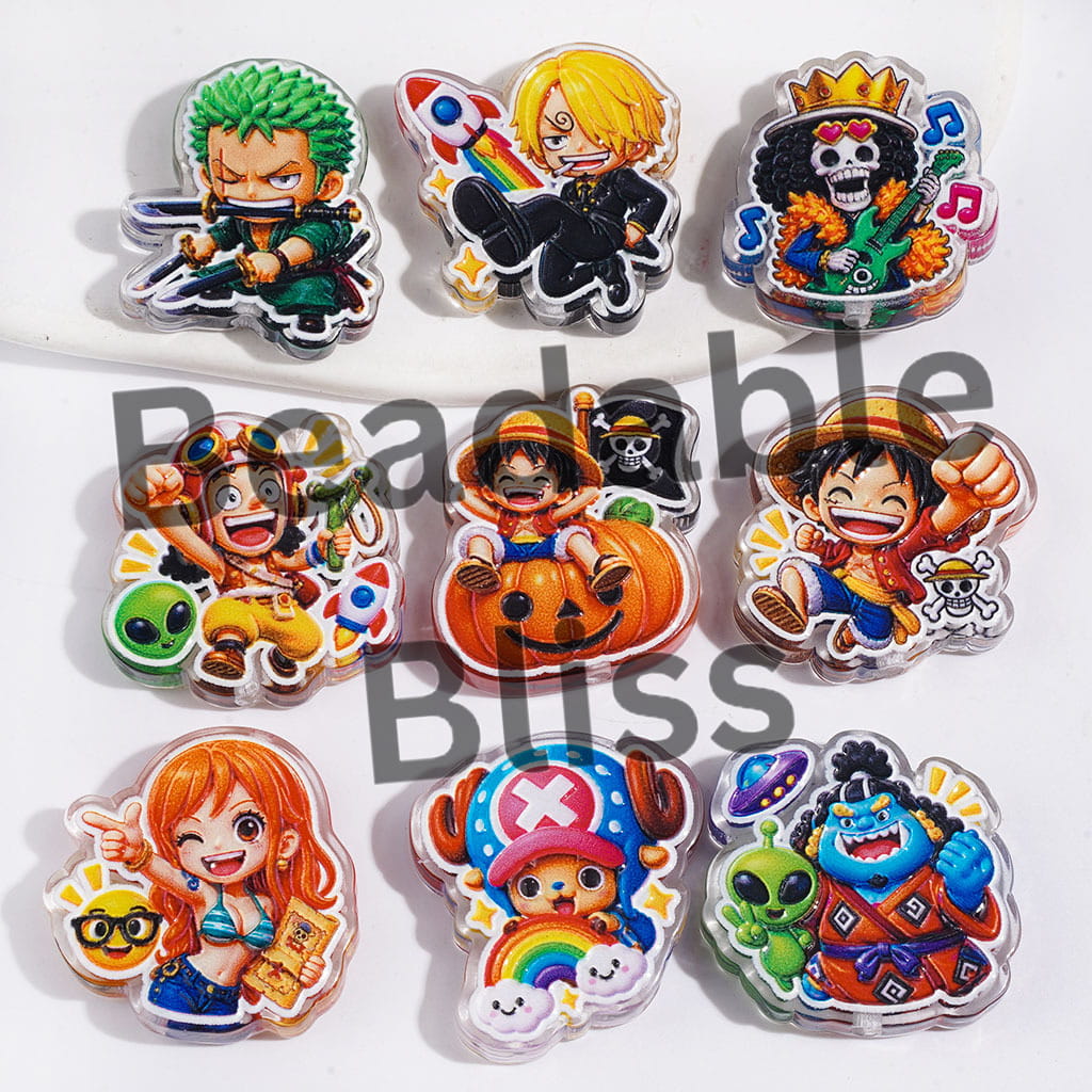 Japanese Anime Pirate Crew Character Series Acrylic Beads, Semi-Clear, Random Mix