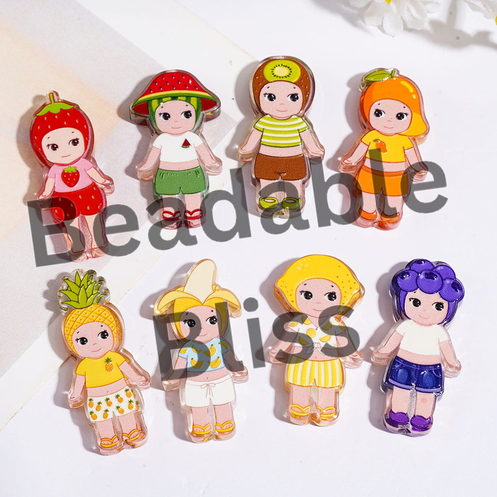 Baby with Various Fruit Hat and Clothes Acrylic Beads, Random Mix