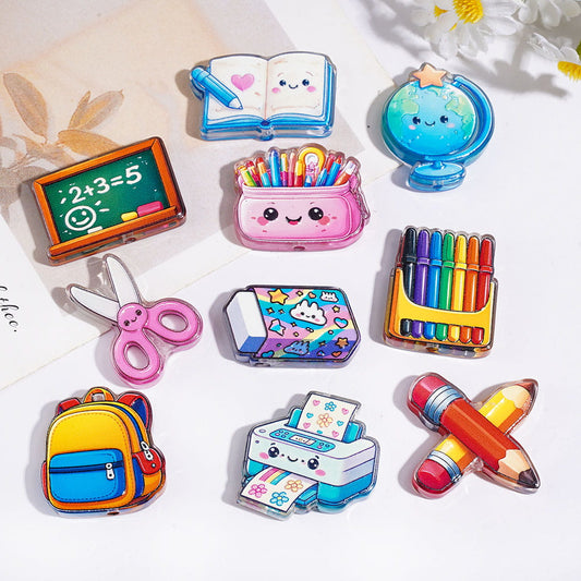 Cute Cartoon School Supplies Acrylic Beads with Classroom & Stationery Designs, Assorted Styles, Random Mix