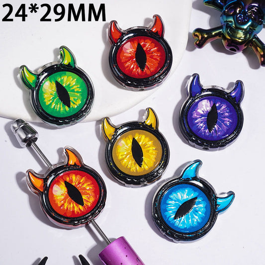 Halloween Evil Monster Devil Eye Design Acrylic Beads, 24*29MM, Assorted Colors, Random Mix