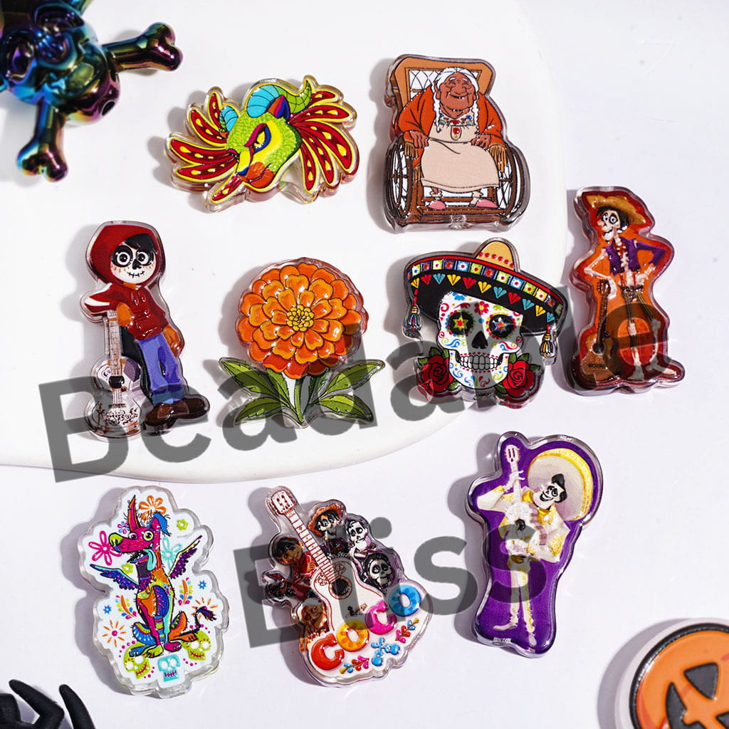 Guitar Boy in Ghost World Character in Day of the Dead Theme Acrylic Beads, Random Mix