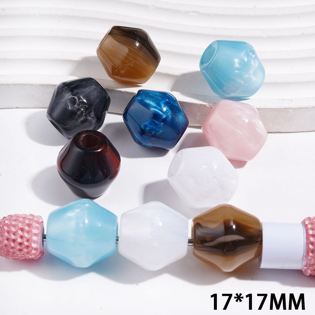 Large Hole Acrylic Bucket Beads with Swirl Pattern, 17×17mm Multicolor Mix