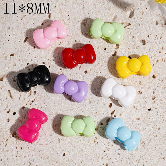 Glossy Mini Bowtie Bow Shape Acrylic Beads with Four Holes, 11*8MM, Assorted Macaron Colors, Random Mix