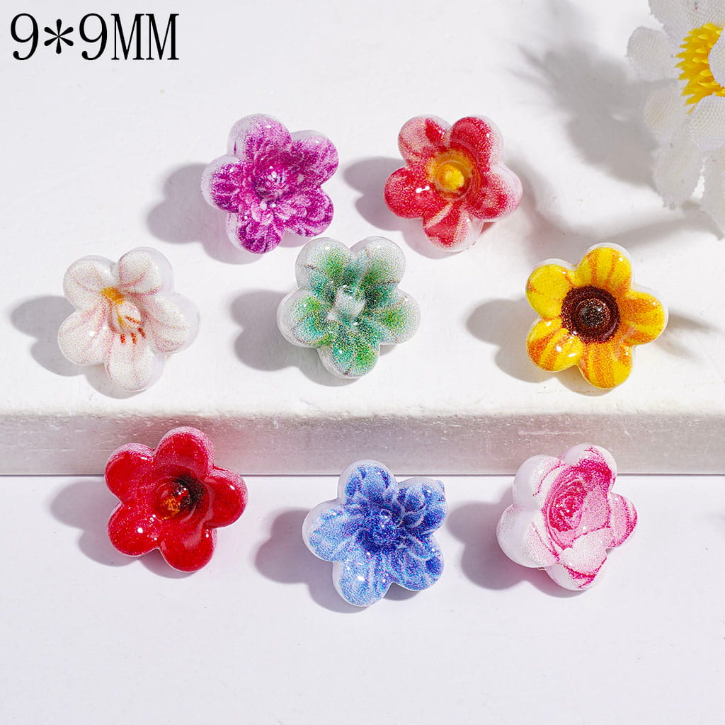 Tiny Five-Petaled Diverse Flower Acrylic Beads, 9*9MM Multi-Color Random Mix