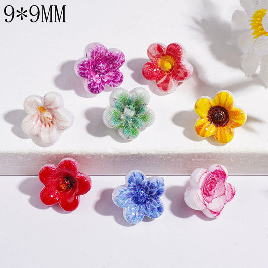 Tiny Five-Petaled Flower Shape Acrylic Beads, 9*9MM, Assorted Colors, Random Mix