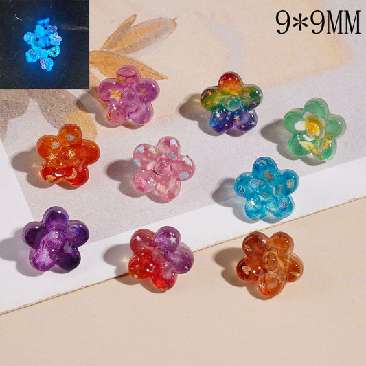 Luminous Five-Petaled Flower with Star, Moon, Bowknot & Marine Life Translucent Colors Acrylic Beads,Random Mix