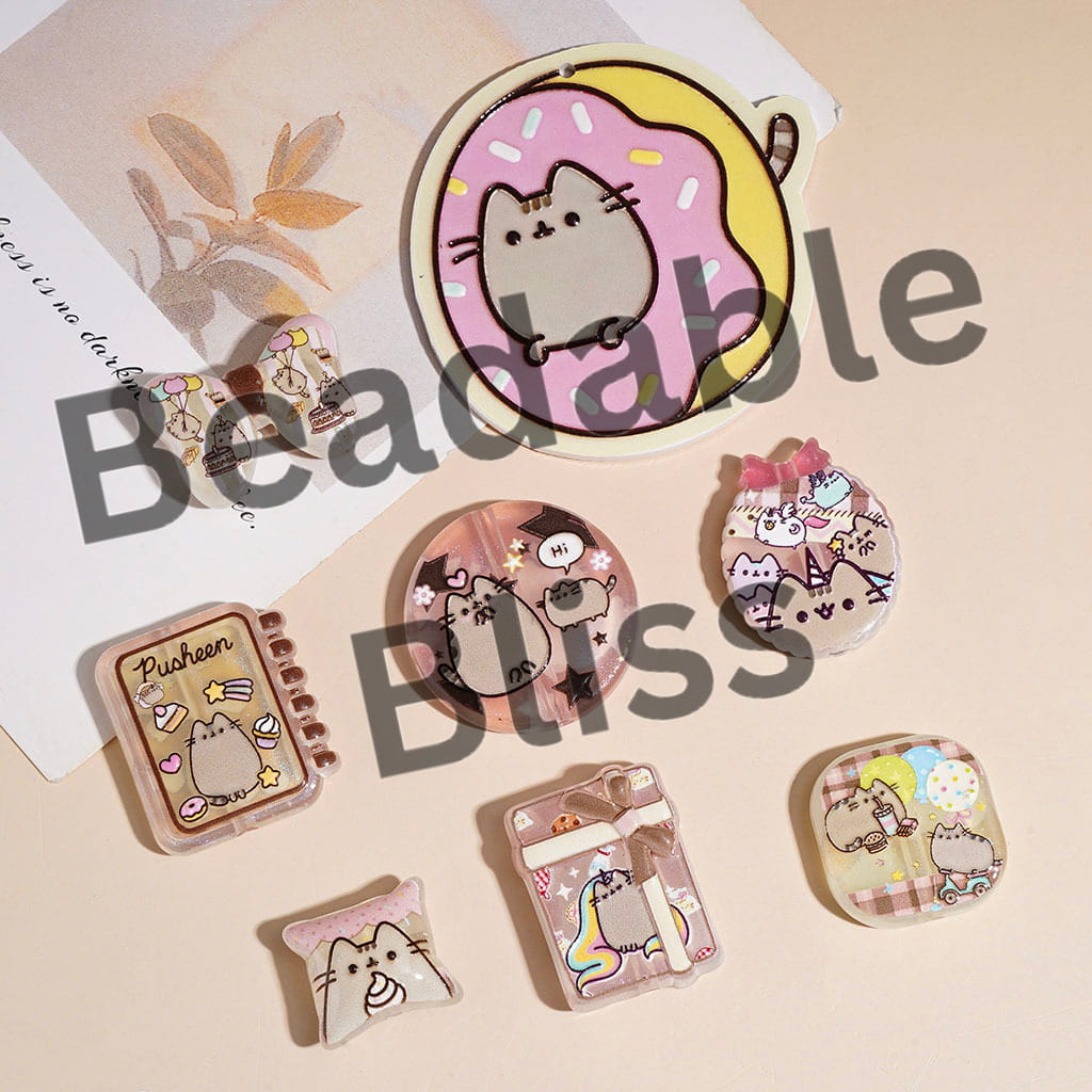 Acrylic Beads and Pendants Chubby Tabby Cat Character Desserts Series, Random Mix