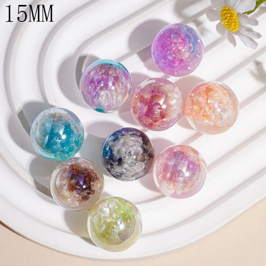 Dreamy Gradient Style Lotus Bud & Glitter Embedded Inside Round Acrylic Beads for Bracelets, 15MM, Random Mix