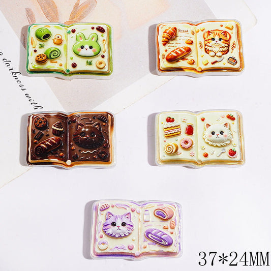 Whimsical Cute Cat, Bunny & Sweet Dessert Storybook-Shaped Acrylic Beads, 37*24MM, Random Mix