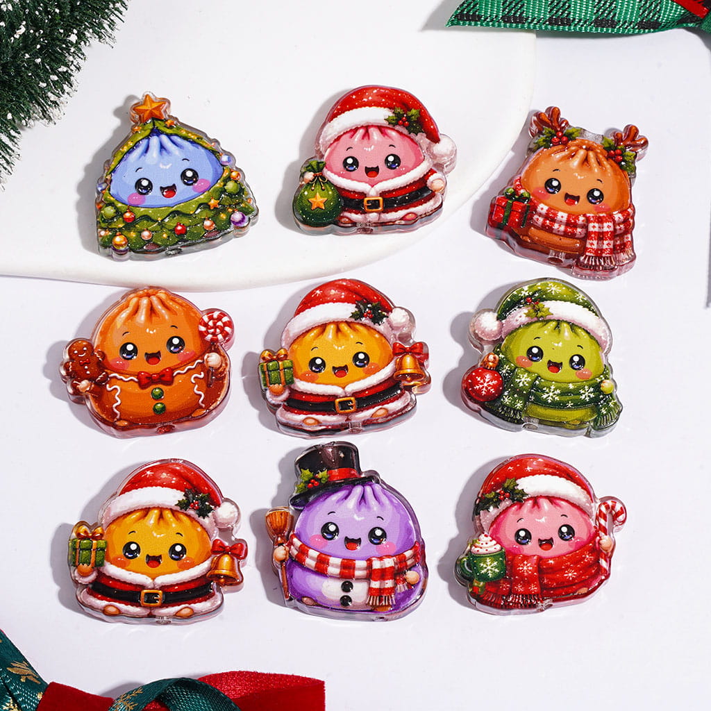 Cute Dumpling with Christmas Costume Acrylic Beads, Semi-Clear, Random Mix