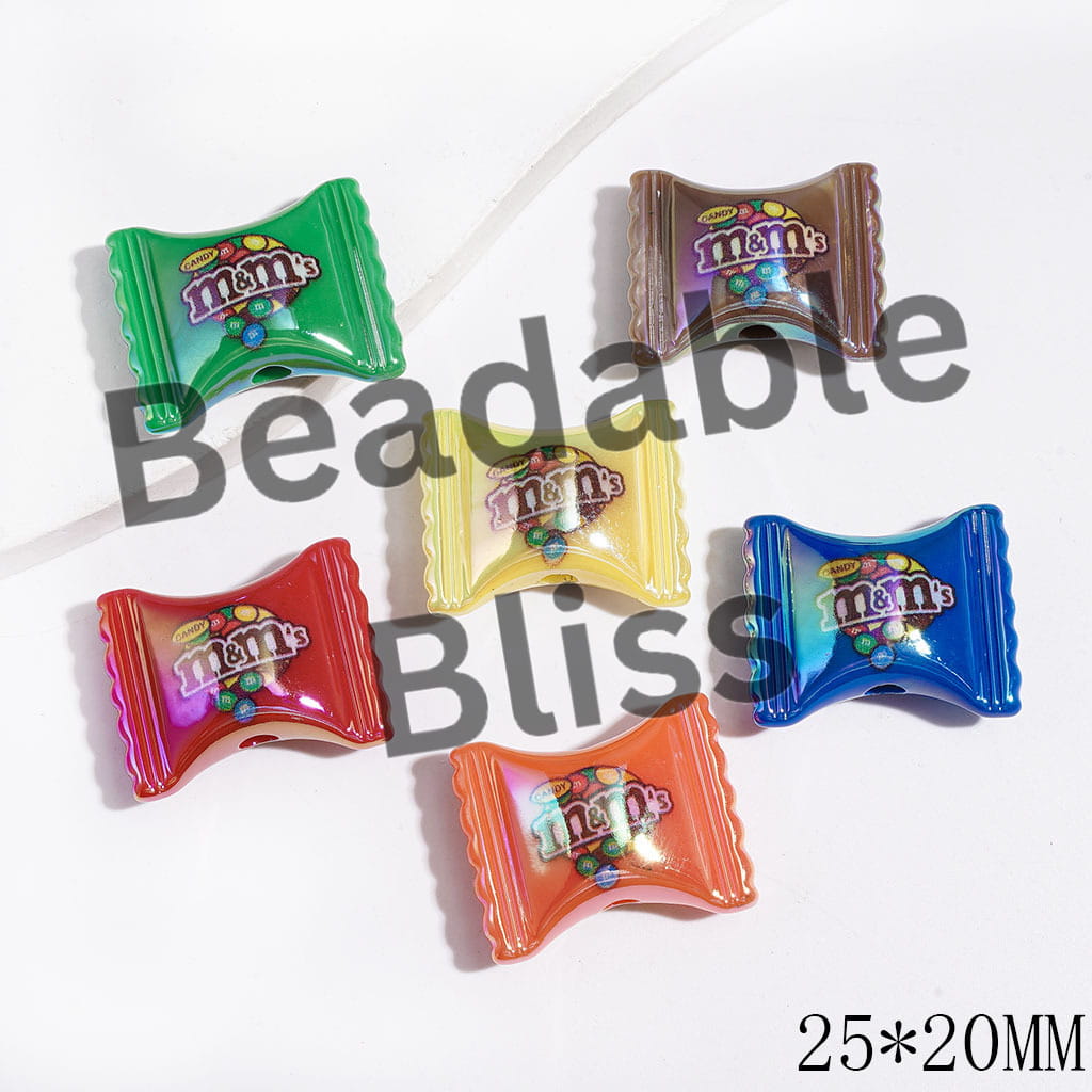 UV Finish Acrylic Beads with Candy Chip Patterns, 25*20MM, Candy Shape, Random Mix