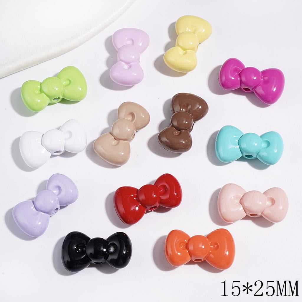 Chunky Glossy Stoving Varnish Iconic Bowtie-Shaped Acrylic Beads in Solid Colors, 15–25MM, Random Mix