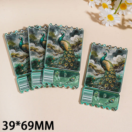 Elegant Peacock Series Stamps Acrylic Pendant Charm, Peacock Feather Design, Animal & Nature Theme, 39*69MM