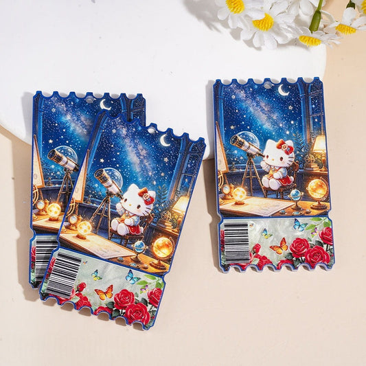 Galaxy Observatory Series Stamps with Cute Cat, Telescope, Moon, Stars, Roses & Butterflies, Acrylic Pendants, 39*69MM