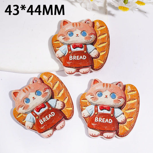 Cute Bakery Cat Character Wearing Apron with Text Bread Printed Acrylic Pendants, 43*44MM