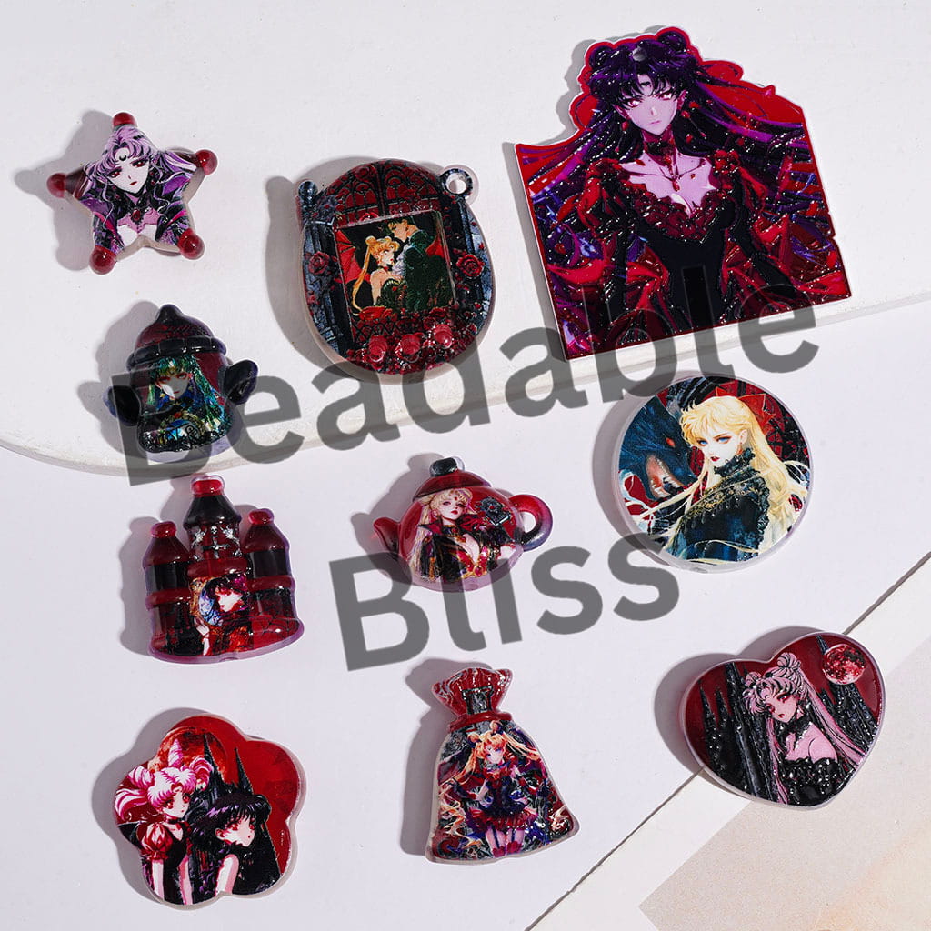 Magical Girl and Boy Guardian Character Series in Dark Red Acrylic Beads and Pendants, Random Mix