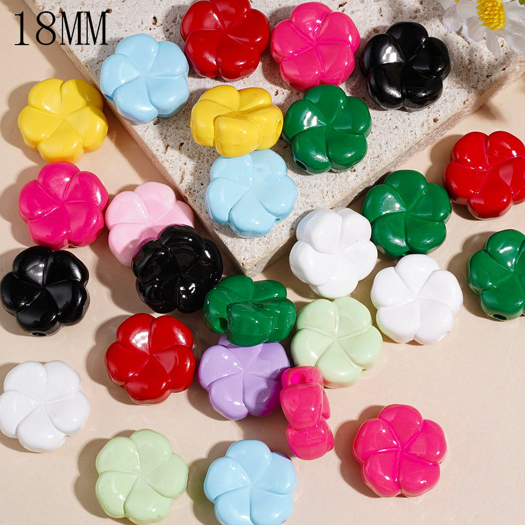 Five-Petaled Flower in Solid Color Acrylic Beads, 18MM Multi-Color Random Mix