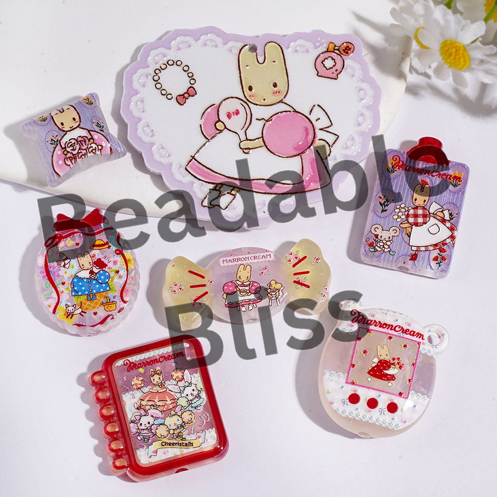 Acrylic Beads and Pendants Jasmine Bunny in Adorable Character Series, Random Mix
